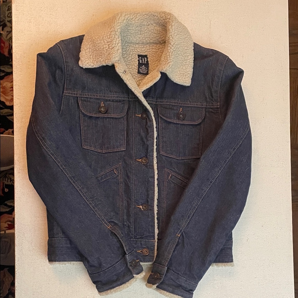 GAP Blue Denim Jacket with Cream Sherpa Lining